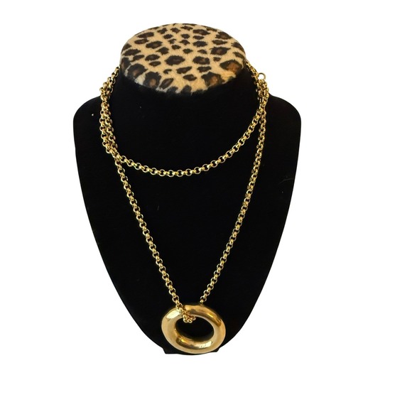 Vintage 80s Givenchy Necklace Womens Gold Tone Double Chain Pendant Statement